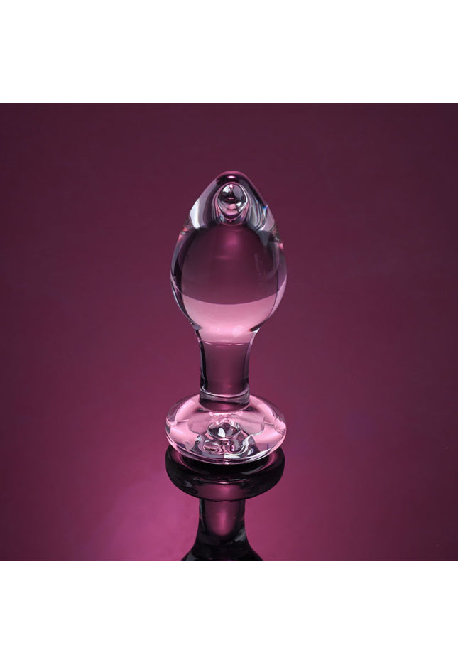 Adam & Eve PINK GEM GLASS PLUG MEDIUM - Clear Glass 8.7 cm Butt Plug with Pink Gem Base