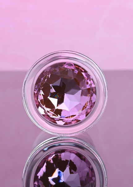 Adam & Eve PINK GEM GLASS PLUG MEDIUM - Clear Glass 8.7 cm Butt Plug with Pink Gem Base