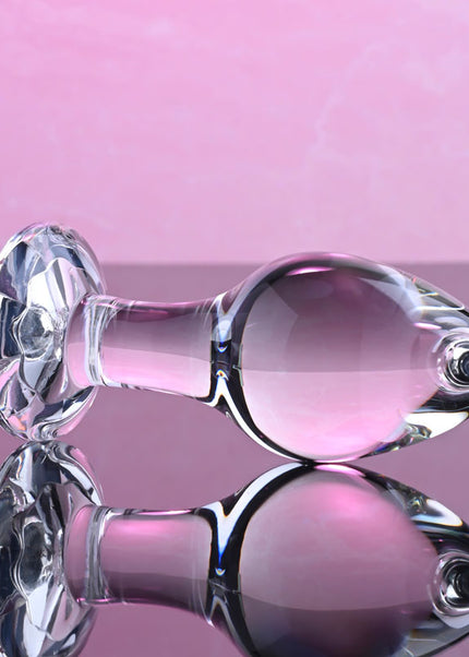 Adam & Eve PINK GEM GLASS PLUG MEDIUM - Clear Glass 8.7 cm Butt Plug with Pink Gem Base