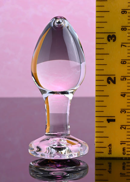 Adam & Eve PINK GEM GLASS PLUG MEDIUM - Clear Glass 8.7 cm Butt Plug with Pink Gem Base