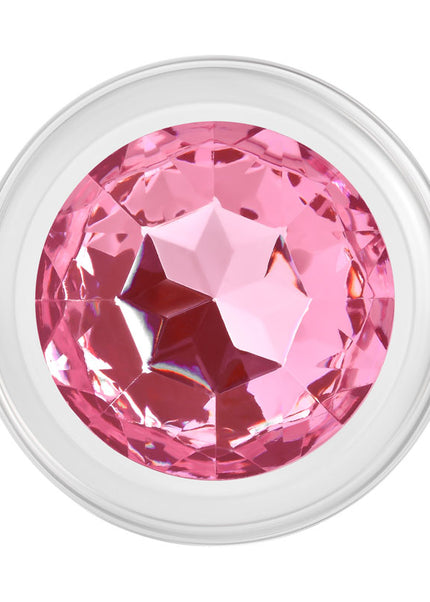 Adam & Eve PINK GEM GLASS PLUG MEDIUM - Clear Glass 8.7 cm Butt Plug with Pink Gem Base