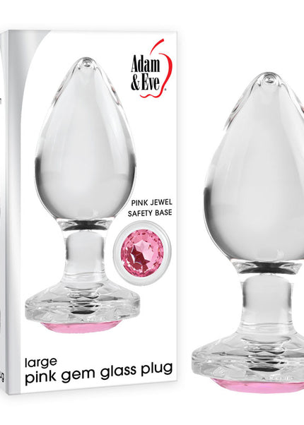 Adam & Eve PINK GEM GLASS PLUG LARGE - Clear Glass 9.8 cm Large Butt Plug with Pink Gem Base