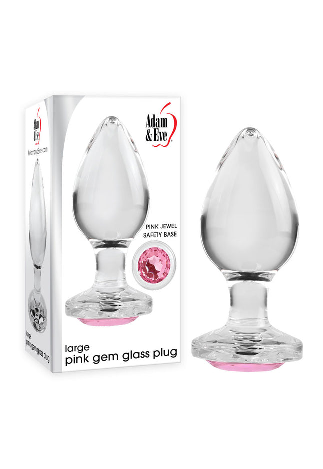 Adam & Eve PINK GEM GLASS PLUG LARGE - Clear Glass 9.8 cm Large Butt Plug with Pink Gem Base