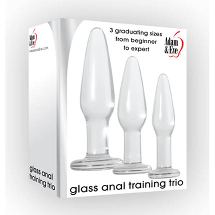 Adam & Eve Glass Anal Training Trio - Clear Glass Butt Plugs - Set of 3 Sizes