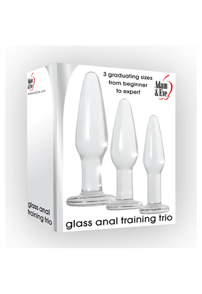 Adam & Eve Glass Anal Training Trio - Clear Glass Butt Plugs - Set of 3 Sizes