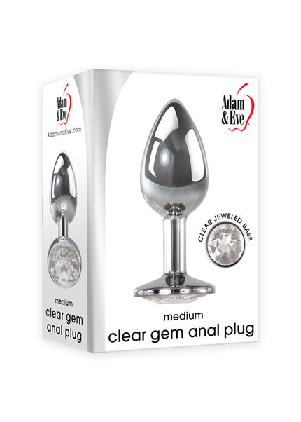 Adam & Eve Clear Gem Anal Plug - Medium - Metallic 8.2 cm Medium Butt Plug with Clear Gem Base