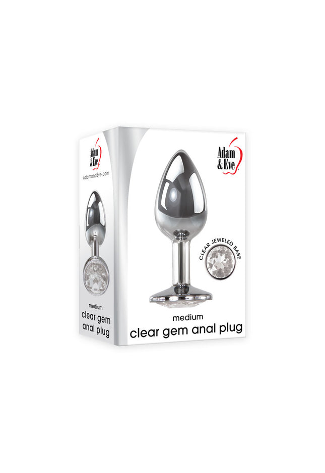 Adam & Eve Clear Gem Anal Plug - Medium - Metallic 8.2 cm Medium Butt Plug with Clear Gem Base