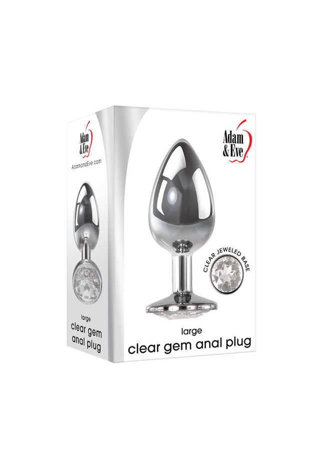 Adam & Eve Clear Gem Anal Plug - Large - Metallic 9.5 cm Large Butt Plug with Clear Gem Base