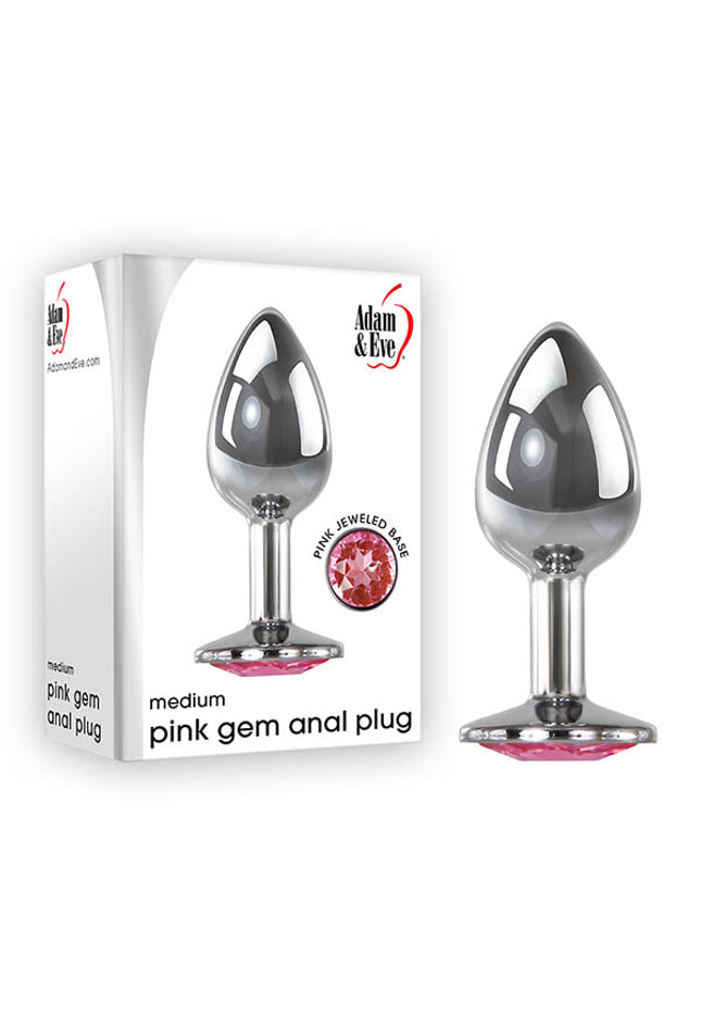 Adam & Eve Pink Gem Anal Plug - Medium - Silver Medium 8.2 cm Metal Butt Plug with Pink Gem