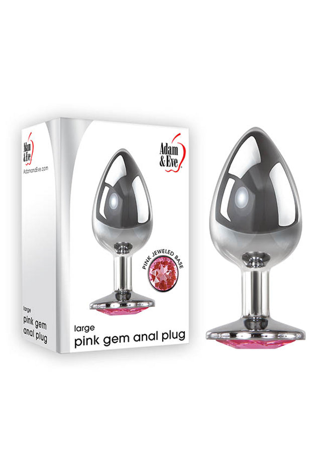 Adam & Eve Pink Gem Anal Plug - Large - Silver Large cm Metal Butt Plug with Pink Gem