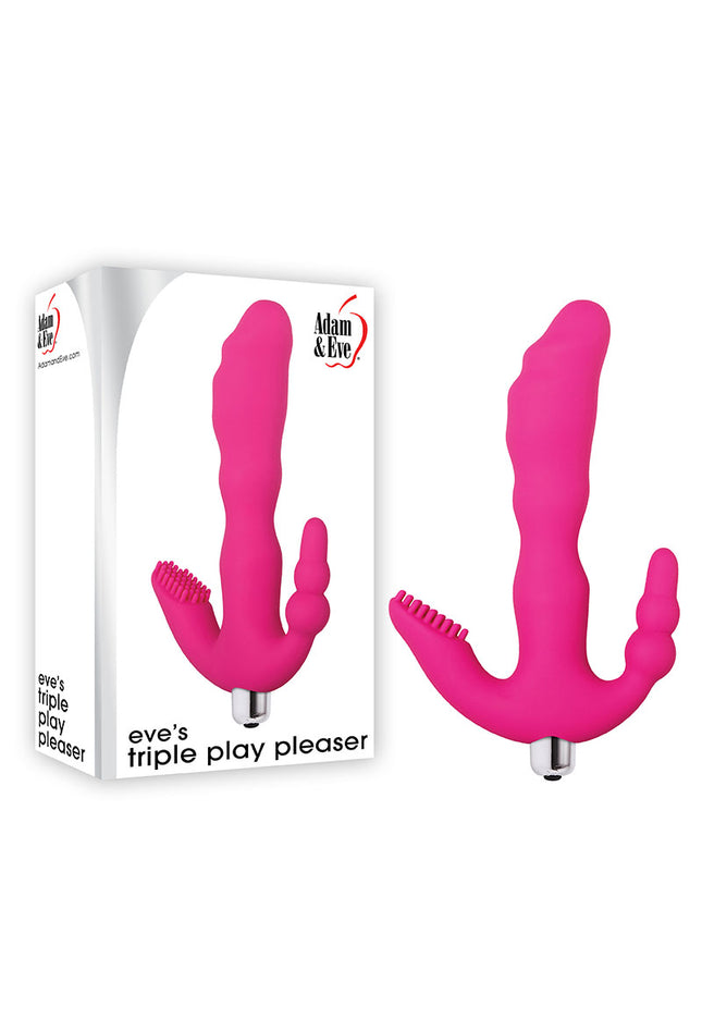 Adam & Eve Eve's Triple Play Pleaser - Pink 17.8 cm Vibrator with Clit & Anal Stims