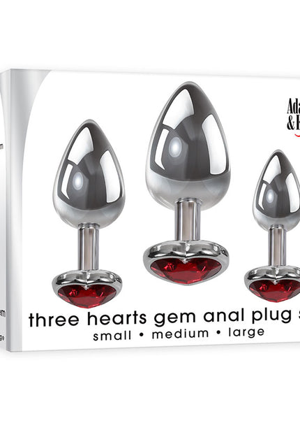Adam & Eve Three Hearts Gem Anal Plug Set - Metallic Butt Plugs with Gem Bases - Set of 3 Sizes
