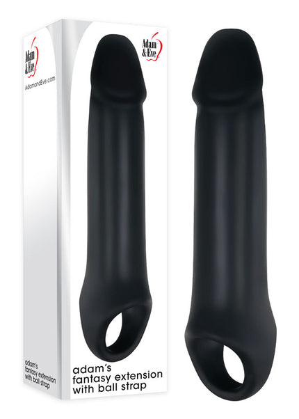 Adam & Eve Adam's Fantasy Extension with Ball Strap - Black Penis Extension Sleeve