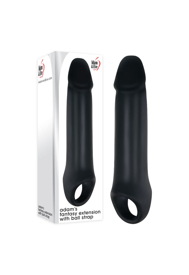 Adam & Eve Adam's Fantasy Extension with Ball Strap - Black Penis Extension Sleeve