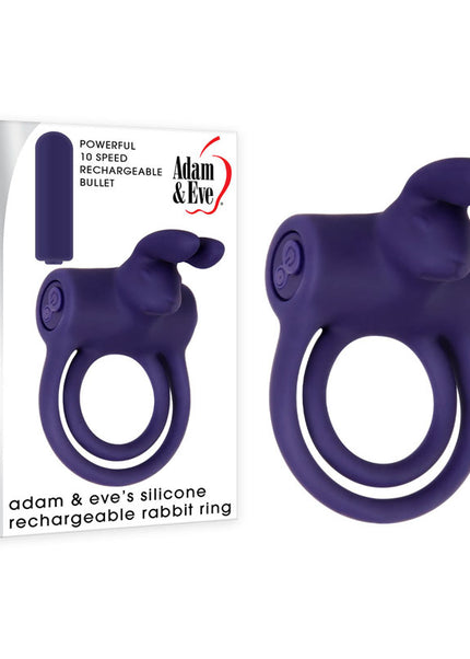 Adam & Eve Silicone Rechargeable Rabbit Ring - Blue USB Rechargeable Vibrating Cock & Balls Ring