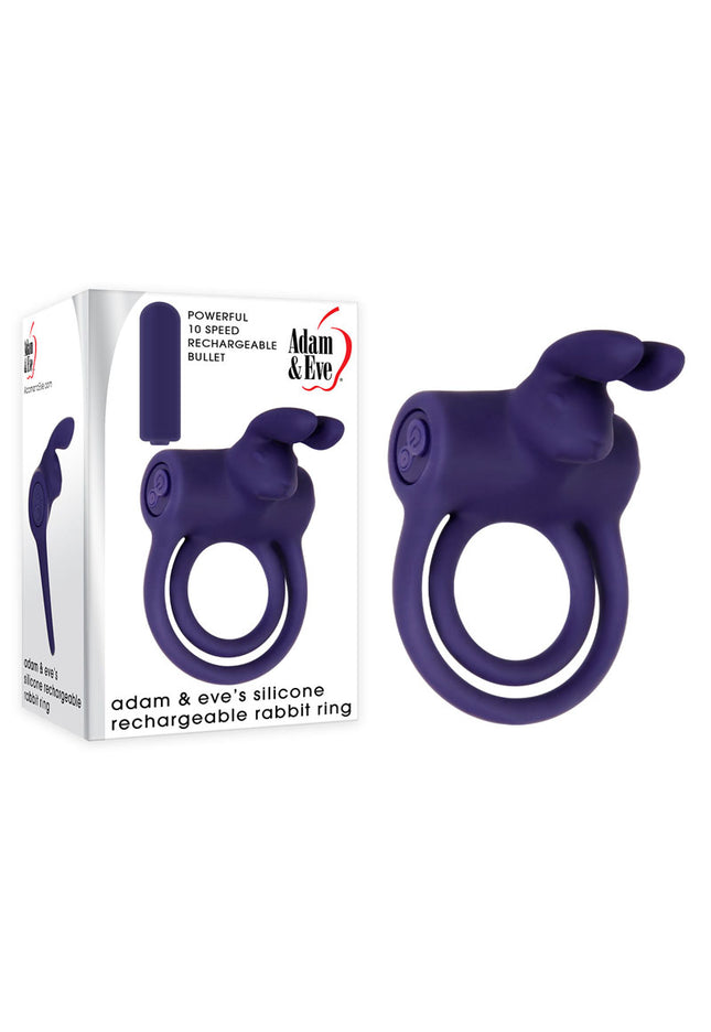 Adam & Eve Silicone Rechargeable Rabbit Ring - Blue USB Rechargeable Vibrating Cock & Balls Ring