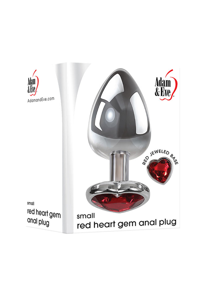 Adam & Eve Red Heart Gen Anal Plug - Small - Metallic 7.1 cm Butt Plug with Heart Gem Base