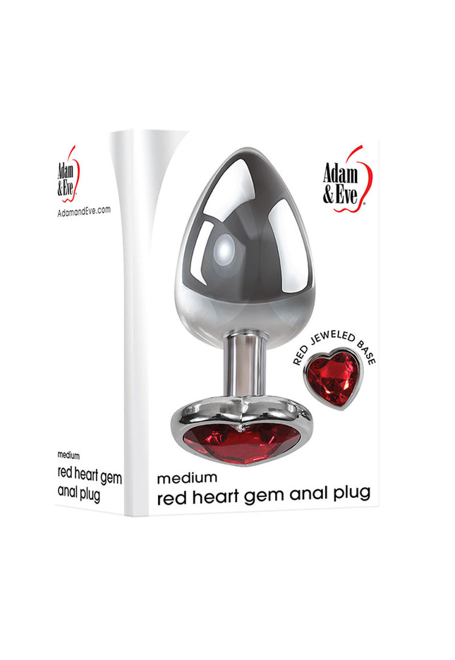 Adam & Eve Red Heart Gen Anal Plug - Medium - Metallic 8.25 cm Butt Plug with Heart Gem Base