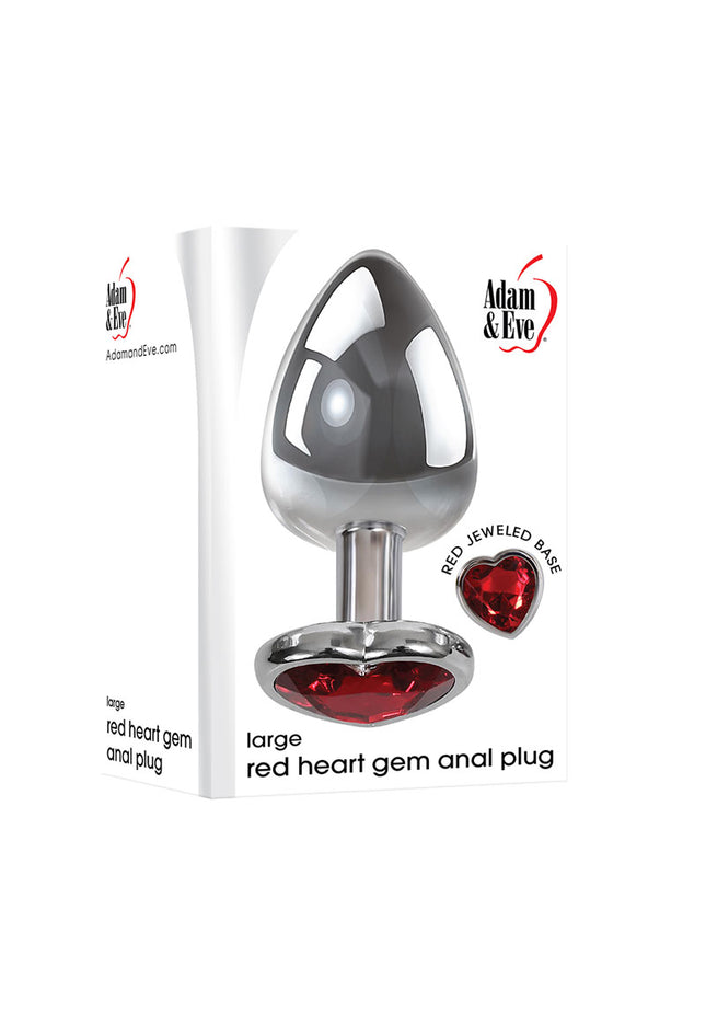 Adam & Eve Red Heart Gen Anal Plug - Large - Metallic 9.5 cm Butt Plug with Heart Gem Base
