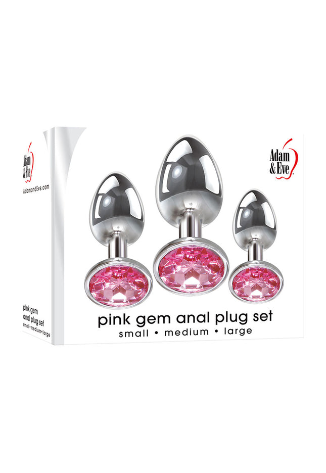 Adam & Eve Pink Gem Anal Plug Set - Metallic Butt Plugs with Gems - Set of 3 Sizes