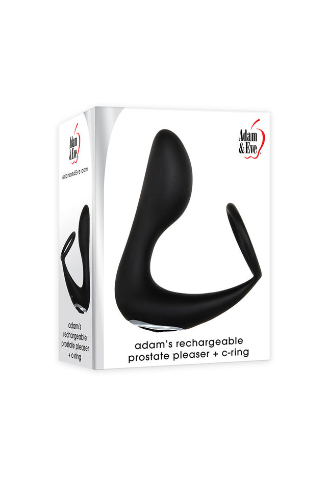 Adam & Eve Adam's Rechargeable Prostate Pleaser & C-Ring - Black USB Rechargeable Anal Plug with Cock Ring