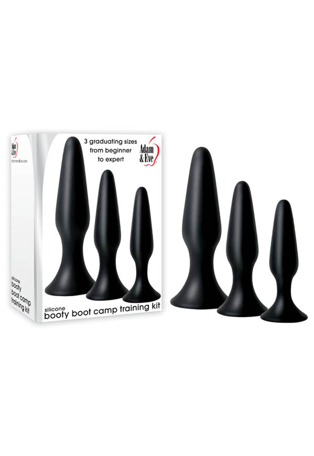 Adam & Eve Silicone Booty Boot Camp Training Kit - Black Butt Plugs - Set of 3 Sizes