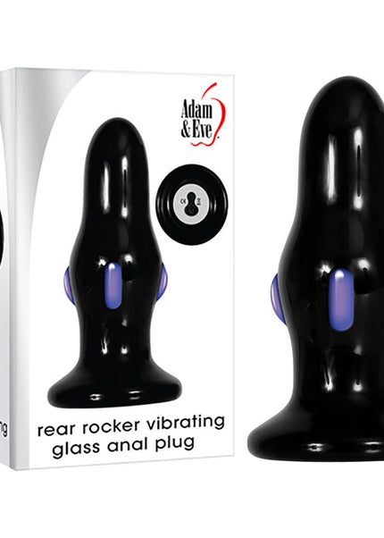 Adam & Eve REAR ROCKER - Black Glass 9.8 cm USB Rechargeable Vibrating Butt Plug
