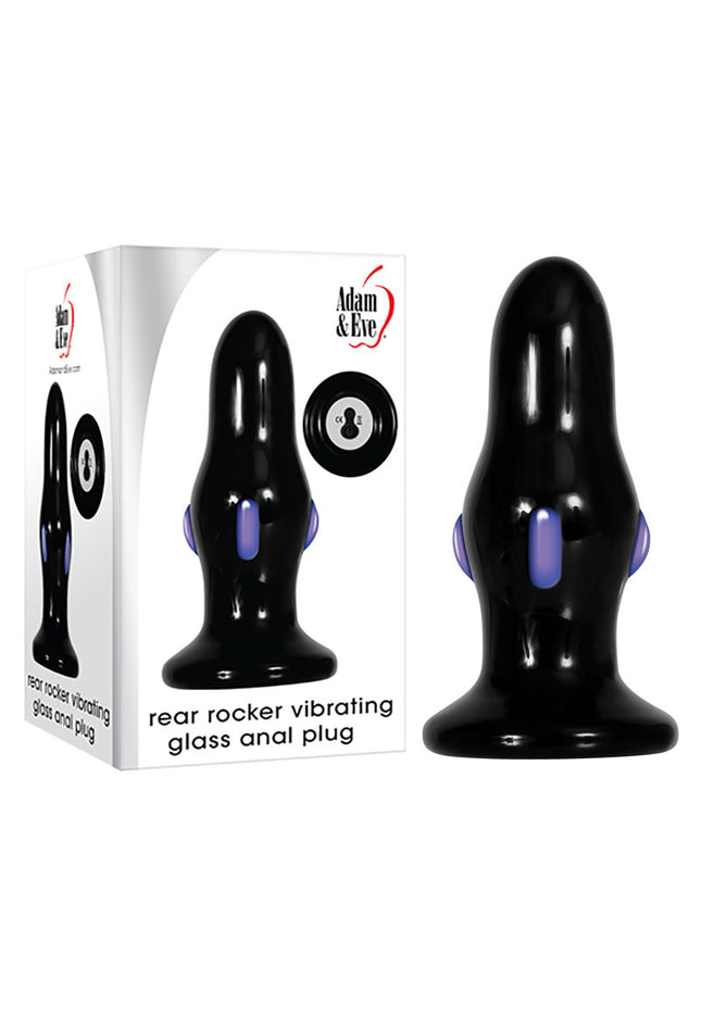 Adam & Eve REAR ROCKER - Black Glass 9.8 cm USB Rechargeable Vibrating Butt Plug