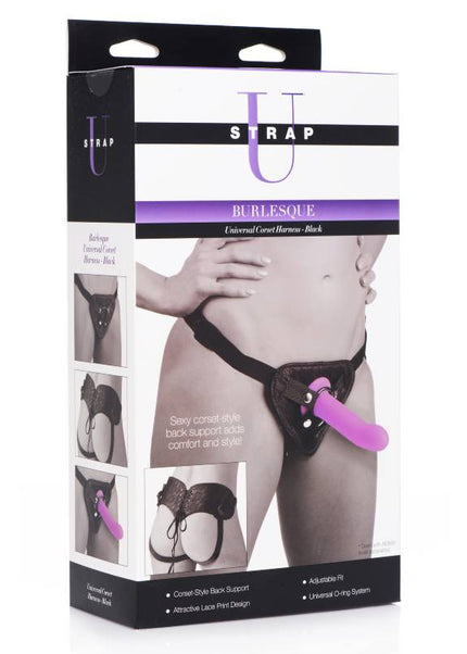 Strap U Burlesque Universal Corset Harness - Black Adjustable Strap-On Harness (No probe included)