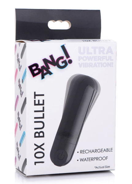 Bang! 10X Vibrating Metallic Bullet - Black USB Rechargeable Bullet