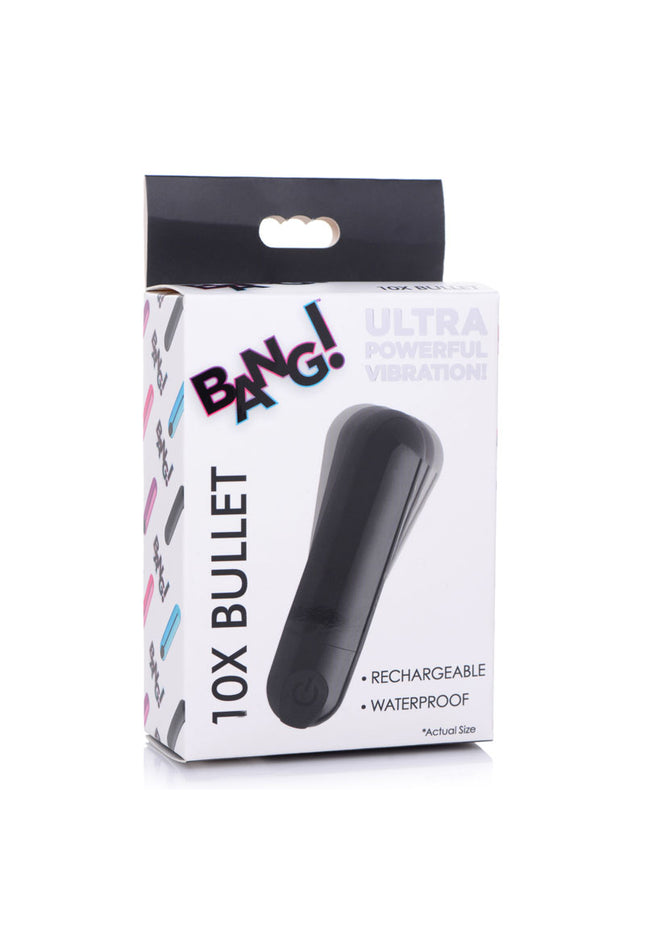 Bang! 10X Vibrating Metallic Bullet - Black USB Rechargeable Bullet