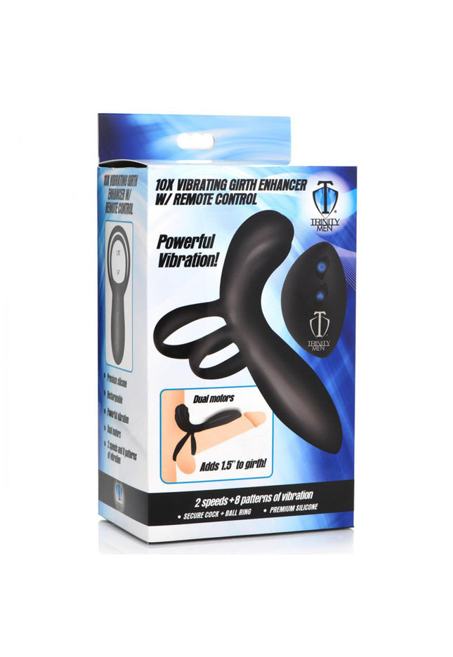 Trinity Silicone Vibrating Girth Enhancer with Remote - Black USB Rechargeable Vibrating Penis Sleeve