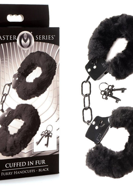 Master Series Cuffed in Fur - Black Fluffy Handcuffs