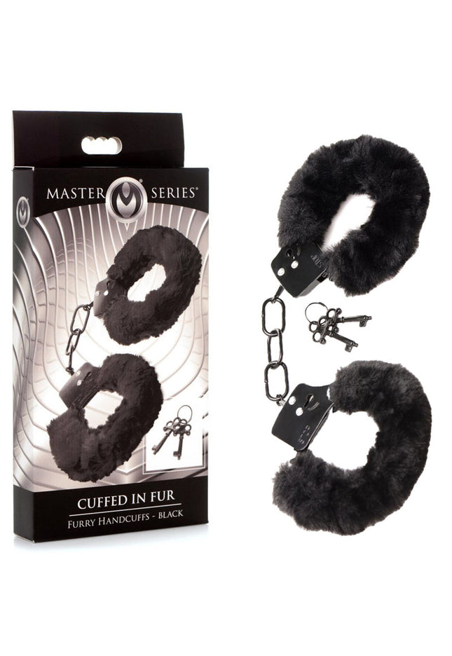 Master Series Cuffed in Fur - Black Fluffy Handcuffs