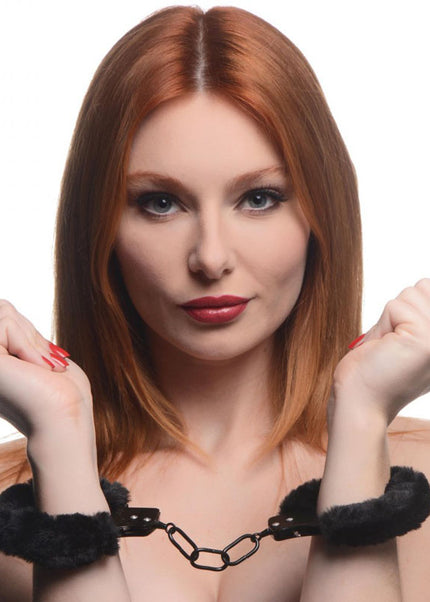 Master Series Cuffed in Fur - Black Fluffy Handcuffs