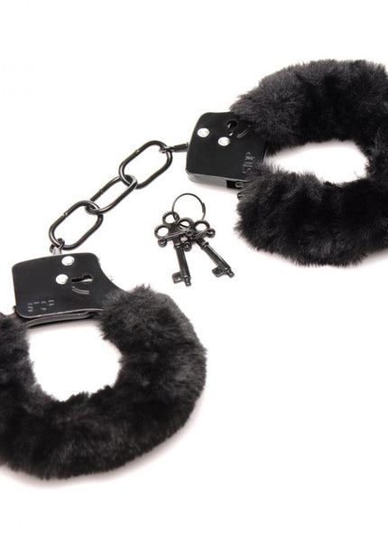 Master Series Cuffed in Fur - Black Fluffy Handcuffs