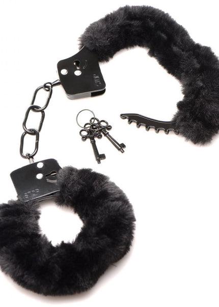 Master Series Cuffed in Fur - Black Fluffy Handcuffs