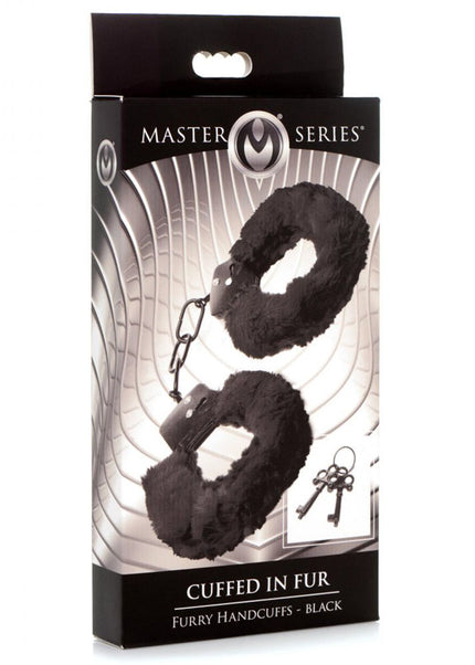 Master Series Cuffed in Fur - Black Fluffy Handcuffs