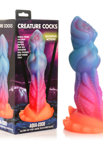 Creature Cocks Aqua-Cock - Glow in Dark Multi-Coloured 19.3 cm Fantasy Dildo