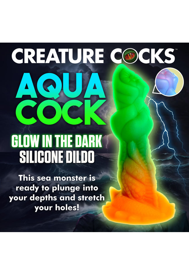 Creature Cocks Aqua-Cock - Glow in Dark Multi-Coloured 19.3 cm Fantasy Dildo