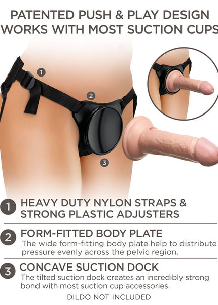 King Cock Elite Beginner's Body Dock Strap-On Harness - Black Adjustable Strap-On Harness (No probe included)