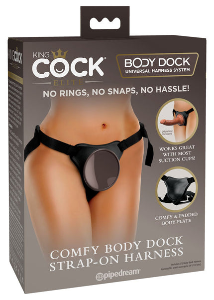 King Cock Elite Comfy Body Dock Strap-On Harness - Black Adjustable Strap-On Harness (No Probe Included)