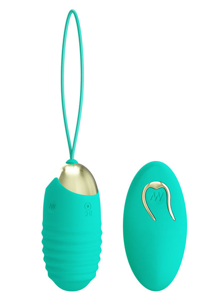 Party Up IAN Remote Egg - Teal - Teal USB Rechargeable Vibrating Egg with Wireless Remote