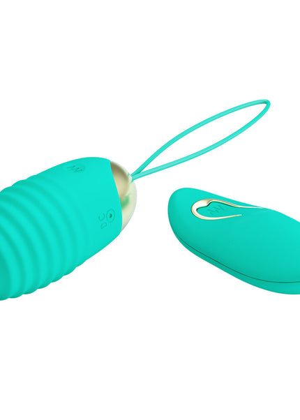 Party Up IAN Remote Egg - Teal - Teal USB Rechargeable Vibrating Egg with Wireless Remote