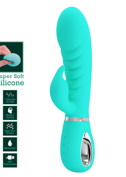 Party Up EDWARD Rabbit Vibe - Teal - Teal 20 cm USB Rechargeable Rabbit Vibrator