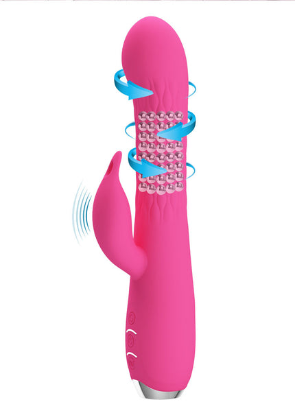 Party Up ERIC Rotating Beads Vibrator - Pink - Pink 20.5 cm USB Rechargeable Rabbit Vibrator with Rotating Bead Shaft