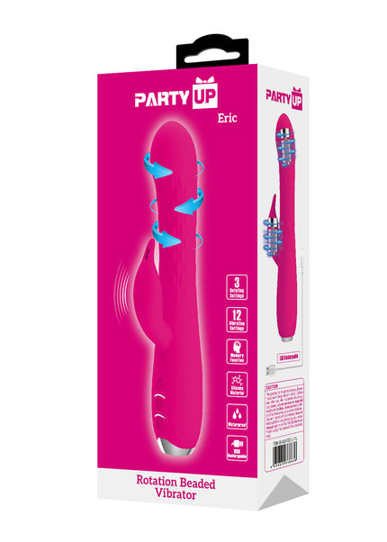 Party Up ERIC Rotating Beads Vibrator - Pink - Pink 20.5 cm USB Rechargeable Rabbit Vibrator with Rotating Bead Shaft