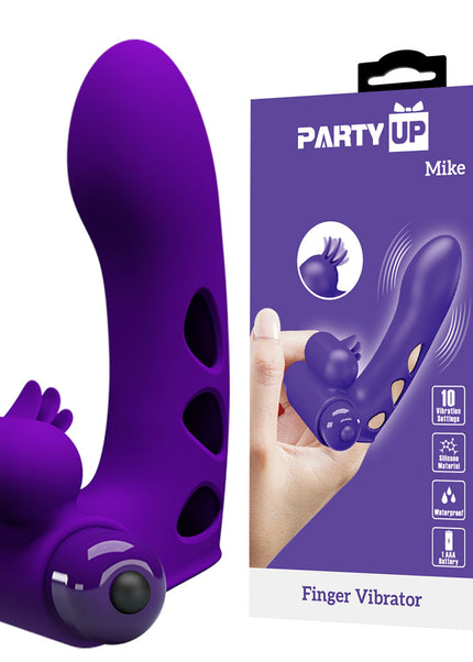 Party Up MIKE Finger Vibe - Purple - Purple Vibrating Finger Vibrator