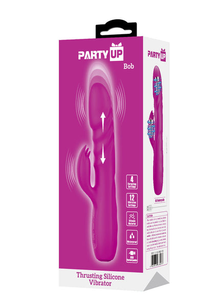 Party Up BOB Thrusting Vibe - Purple - Purple 25 cm USB Rechargeable Thrusting Rabbit Vibrator
