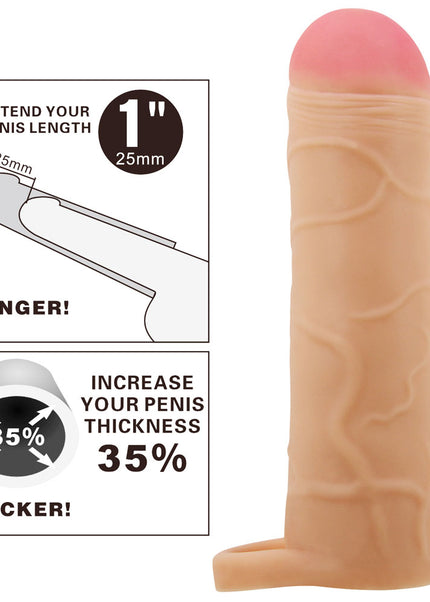 Party Up OWEN 1 Inch Extender Sleeve - Flesh 1 Inch Penis Extender Sleeve with Ball Strap
